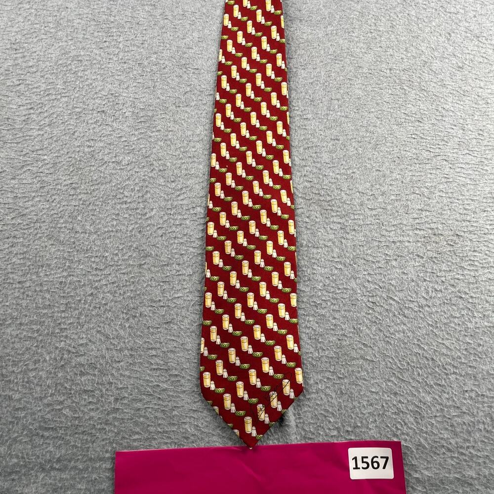 Scappino Silk Necktie Tequila Shot Salt Lime Print Red Tie